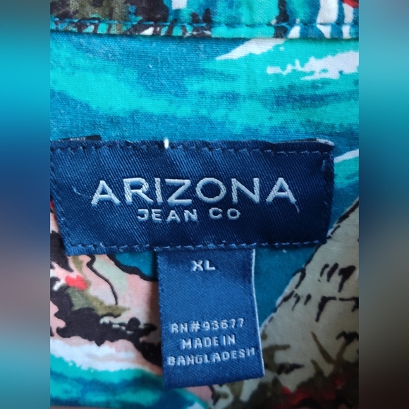 Arizona Jean Co Men's Blue Multi Hawaiian Print Short Sleeve Button Up | Size XL - Picture 3 of 7